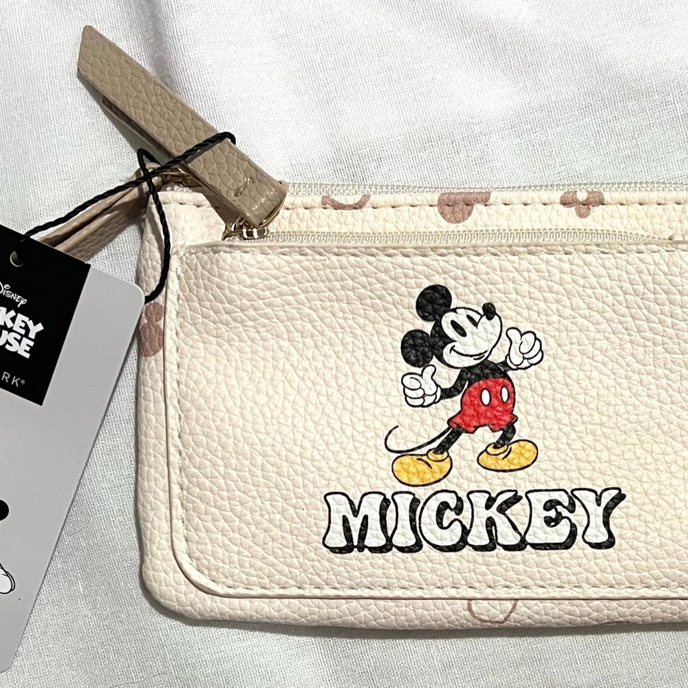 DISNEY PRIMARK Mickey Mouse Wallet Coin Pouch Double Zip Color: Ecru. NWT